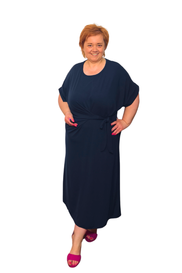 Šaty s viazaním - prúžkovaná viskóza - tmavomodré